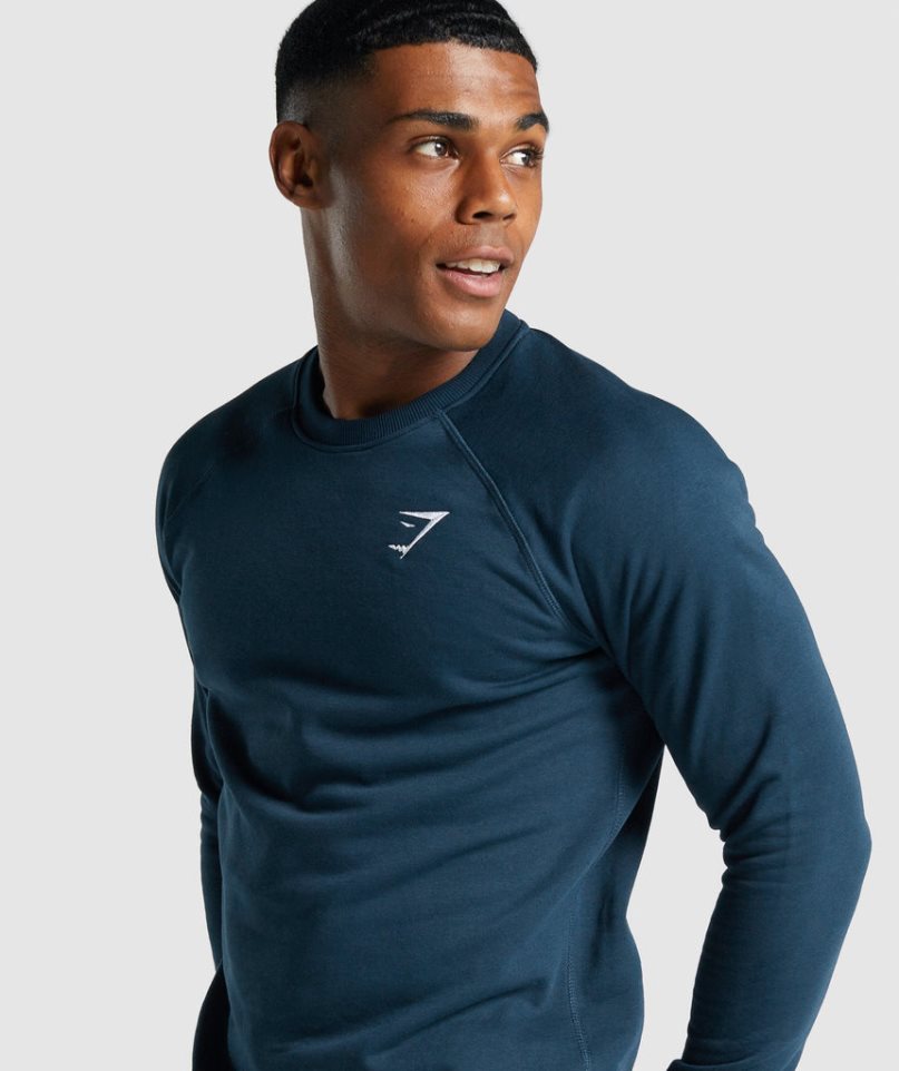 Men's Gymshark Crest Sweatshirts Navy | NZ 2QVMTZ